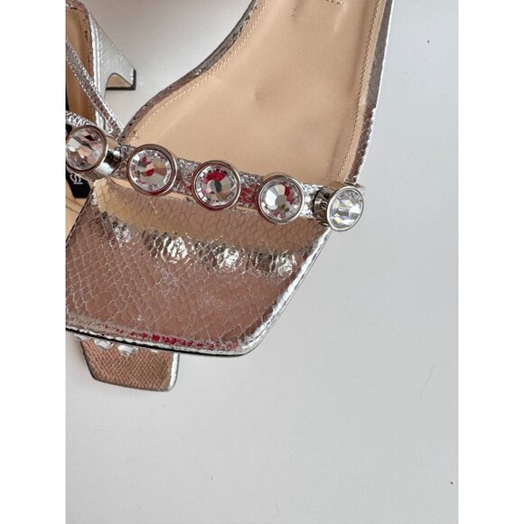 SERGIO ROSSI SR1 Silver Snake Leather Crystal Studded Block Sandals, Size 40.5 - Picture 8 of 14